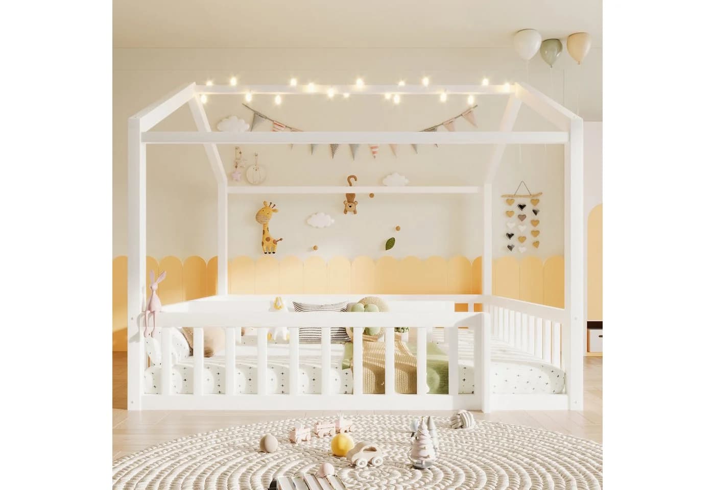 REDOM Kinderbett Holzbett Funktionsbett mit LED & Sicherheitsgitter 90x190cm/180x190cm - Bild 3