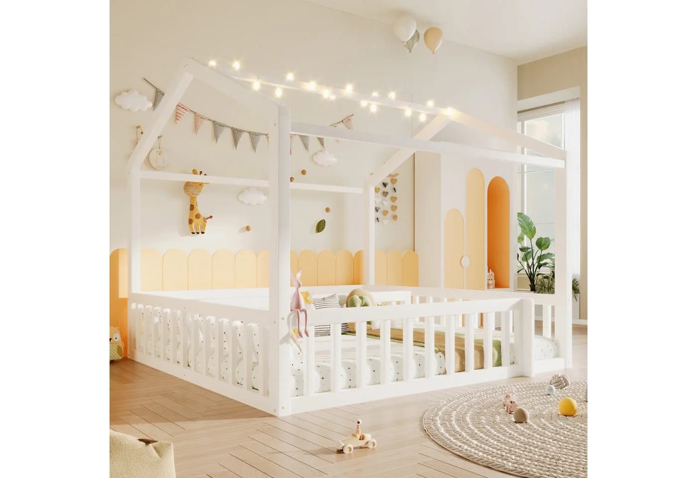 REDOM Kinderbett Holzbett Funktionsbett mit LED & Sicherheitsgitter 90x190cm/180x190cm - Bild 4