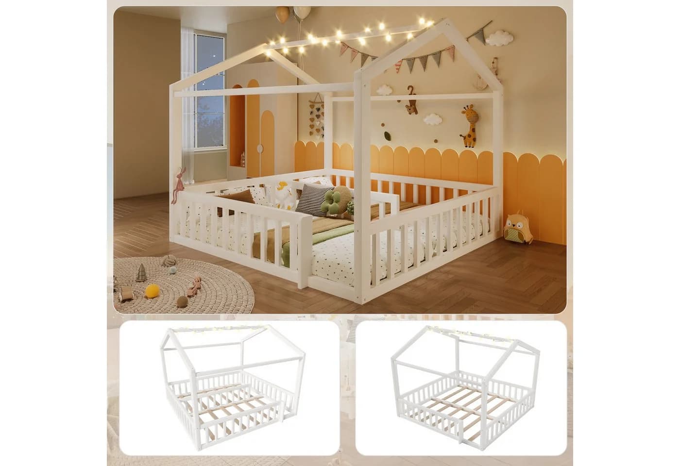 REDOM Kinderbett Holzbett Funktionsbett mit LED & Sicherheitsgitter 90x190cm/180x190cm - Bild 5