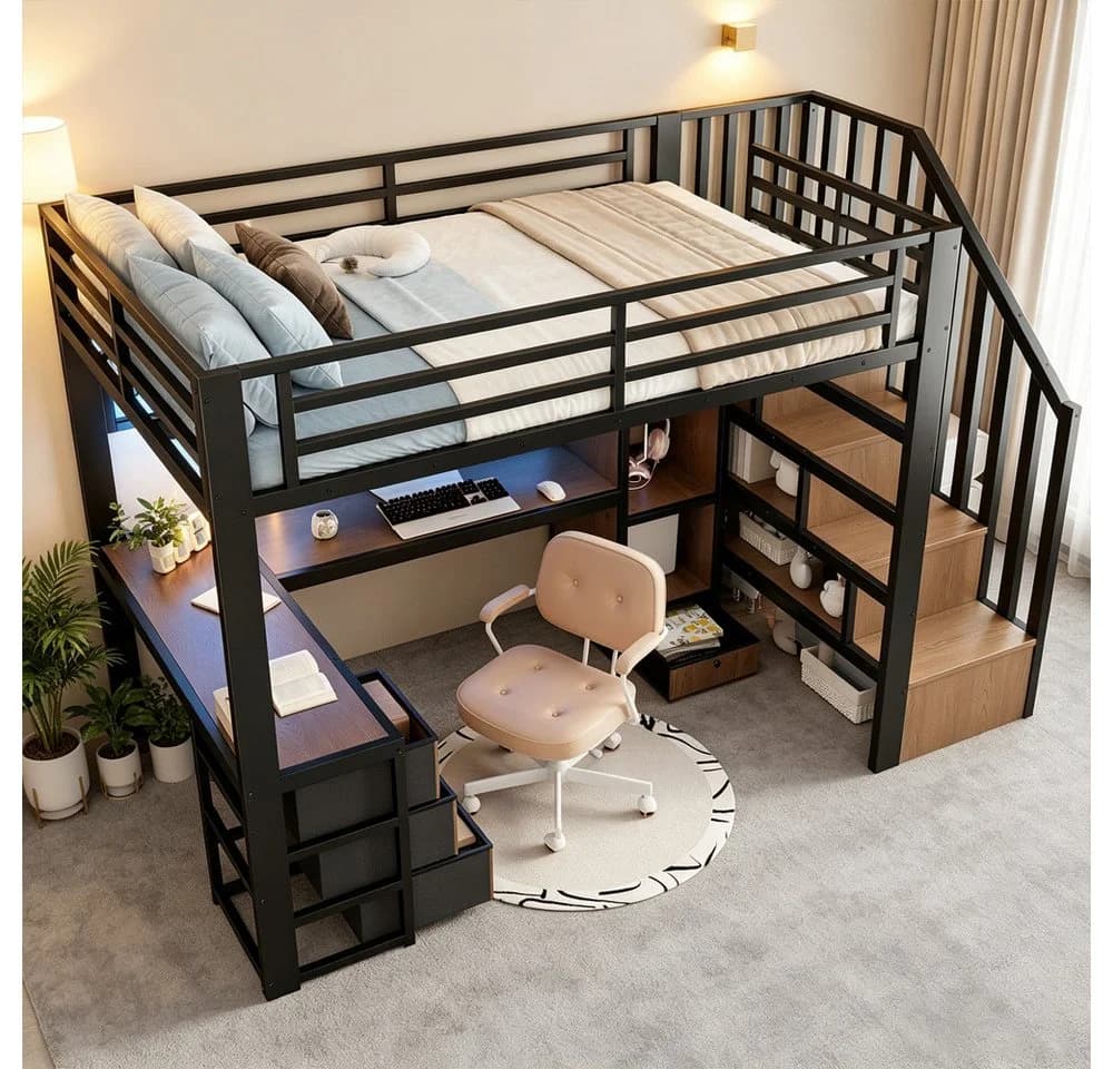 REDOM Hochbett Jugendbett mit LED-Lichtleiste - Bild 3