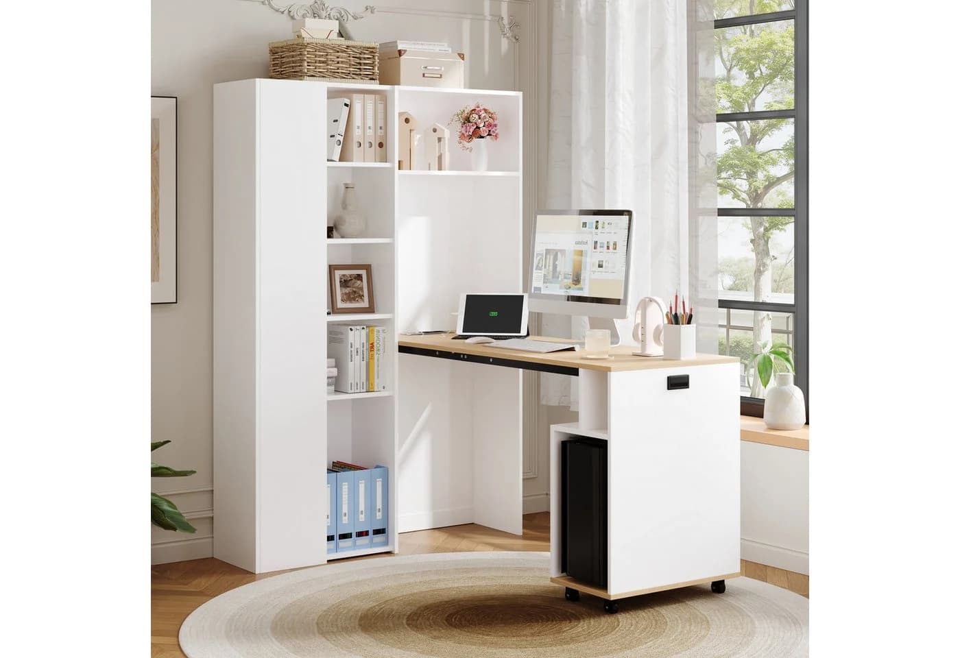 REDOM Eckschreibtisch Schreibtisch und Regal mit Steckdosen und USB-Anschluss