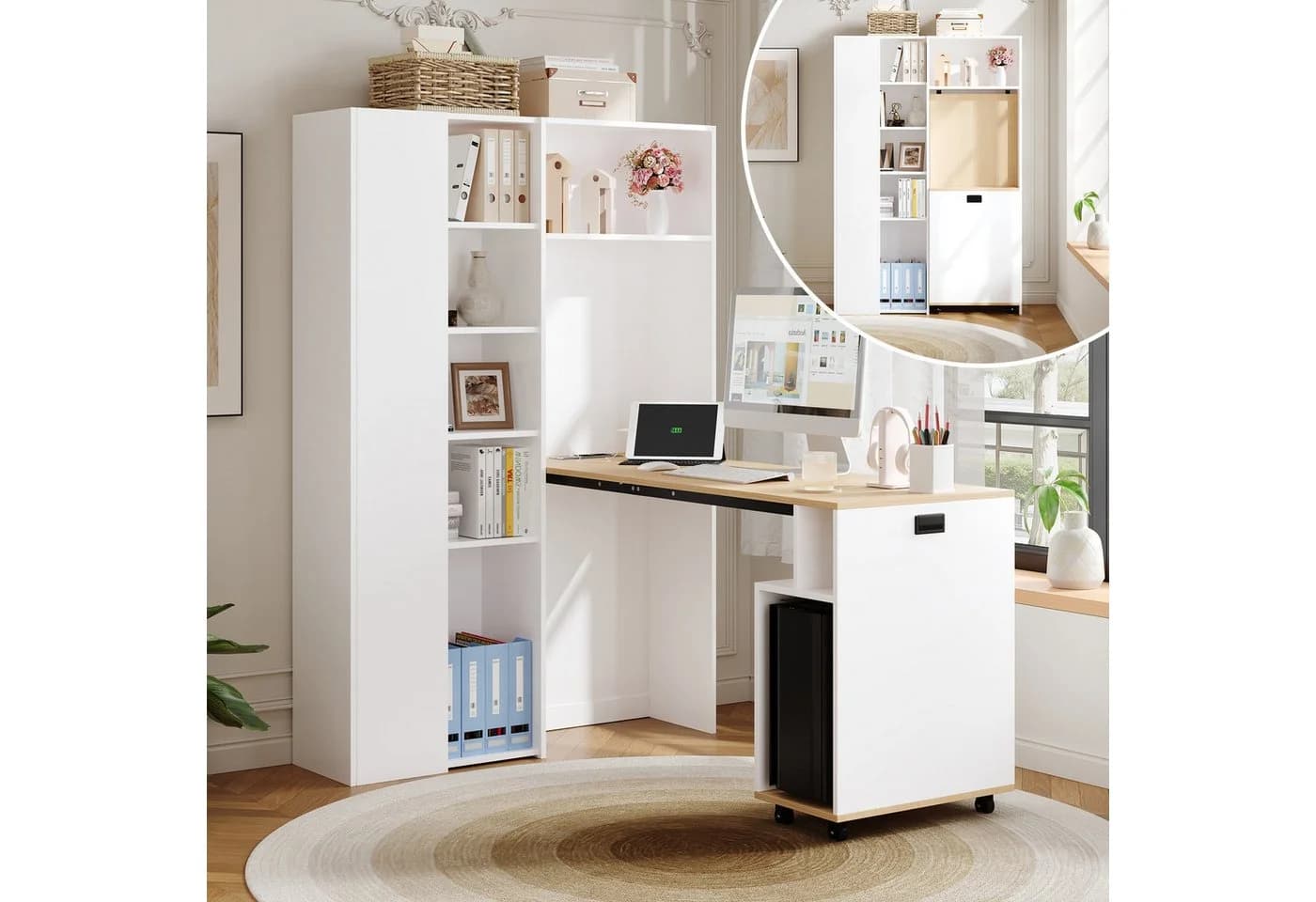 REDOM Eckschreibtisch Schreibtisch und Regal mit Steckdosen und USB-Anschluss - Bild 2