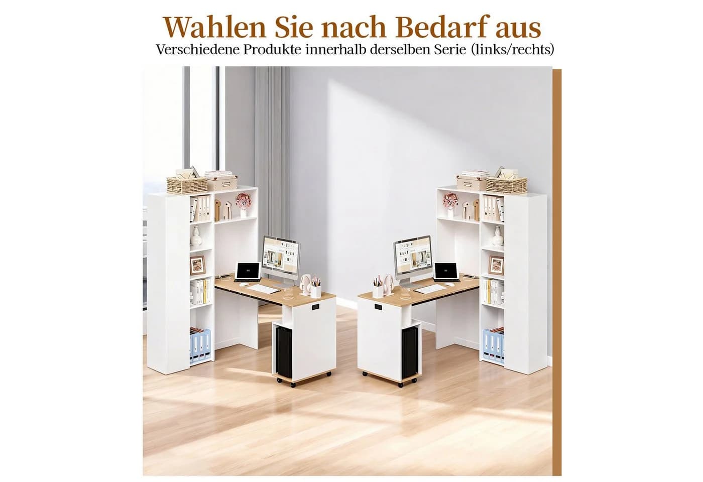 REDOM Eckschreibtisch Schreibtisch und Regal mit Steckdosen und USB-Anschluss - Bild 5