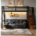REDOM Hochbett Jugendbett mit LED-Lichtleiste Schwarz Bild 1