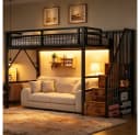REDOM Hochbett Jugendbett mit LED-Lichtleiste Schwarz Bild 2