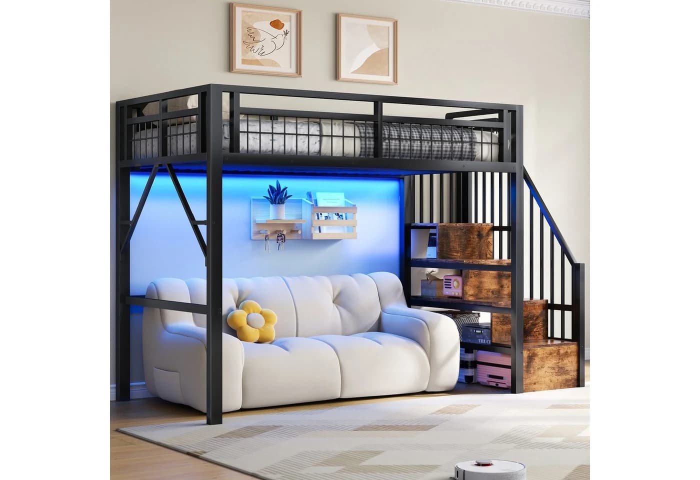 REDOM Hochbett Jugendbett mit LED-Lichtleiste Schwarz - Bild 3