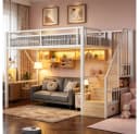 REDOM Hochbett Jugendbett mit LED-Lichtleiste Bild 2