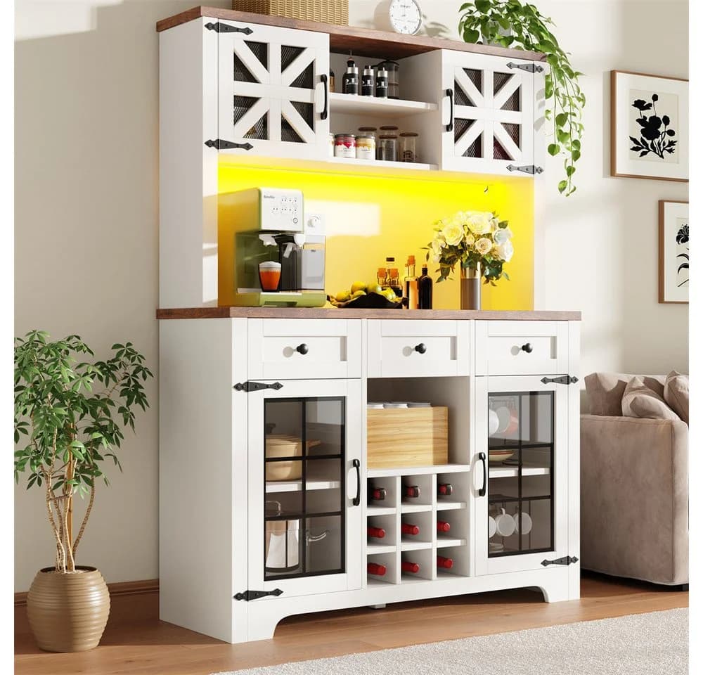 REDOM Hochschrank Modern Weiß mit Smart LED Beleuchtung und Weinregal - Bild 2