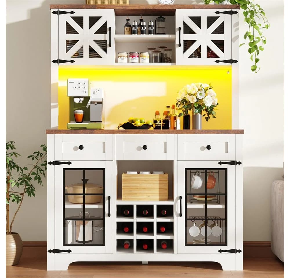 REDOM Hochschrank Modern Weiß mit Smart LED Beleuchtung und Weinregal - Bild 3