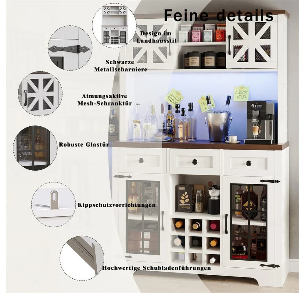 REDOM Hochschrank Modern Weiß mit Smart LED Beleuchtung und Weinregal - Bild 5