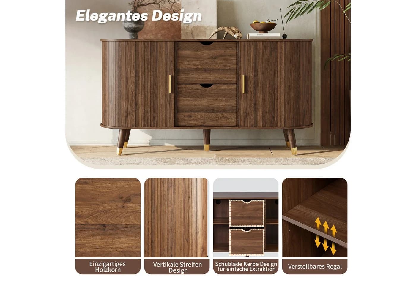 REDOM Sideboard 140x79,5x40 cm Vertikale Maserung - Bild 4
