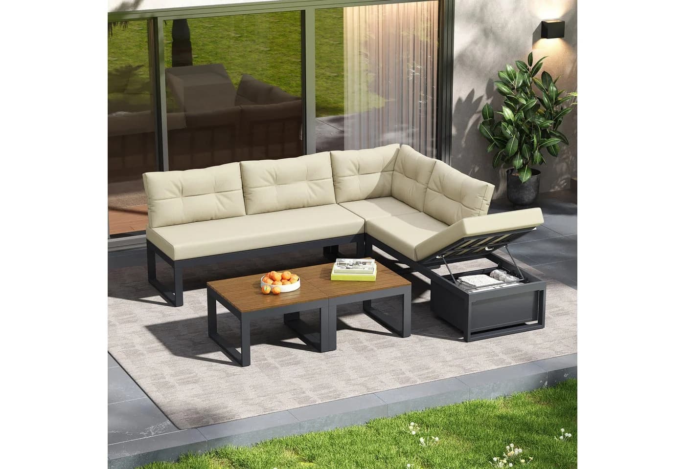 REDOM Gartenlounge-Set Beige mit Stauraum und verstellbarer Rückenlehne - Bild 2