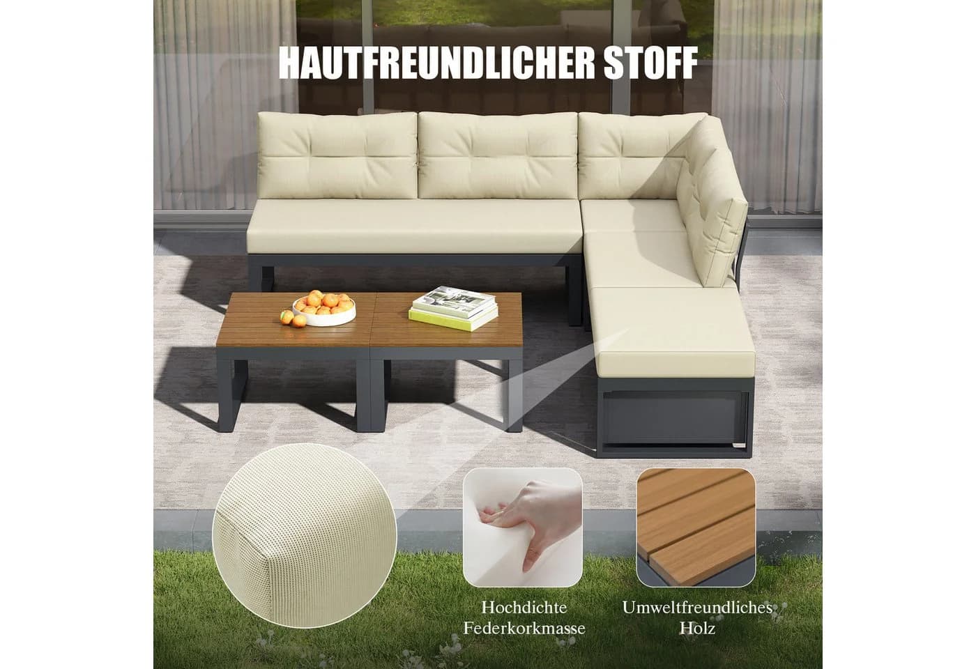 REDOM Gartenlounge-Set Beige mit Stauraum und verstellbarer Rückenlehne - Bild 4
