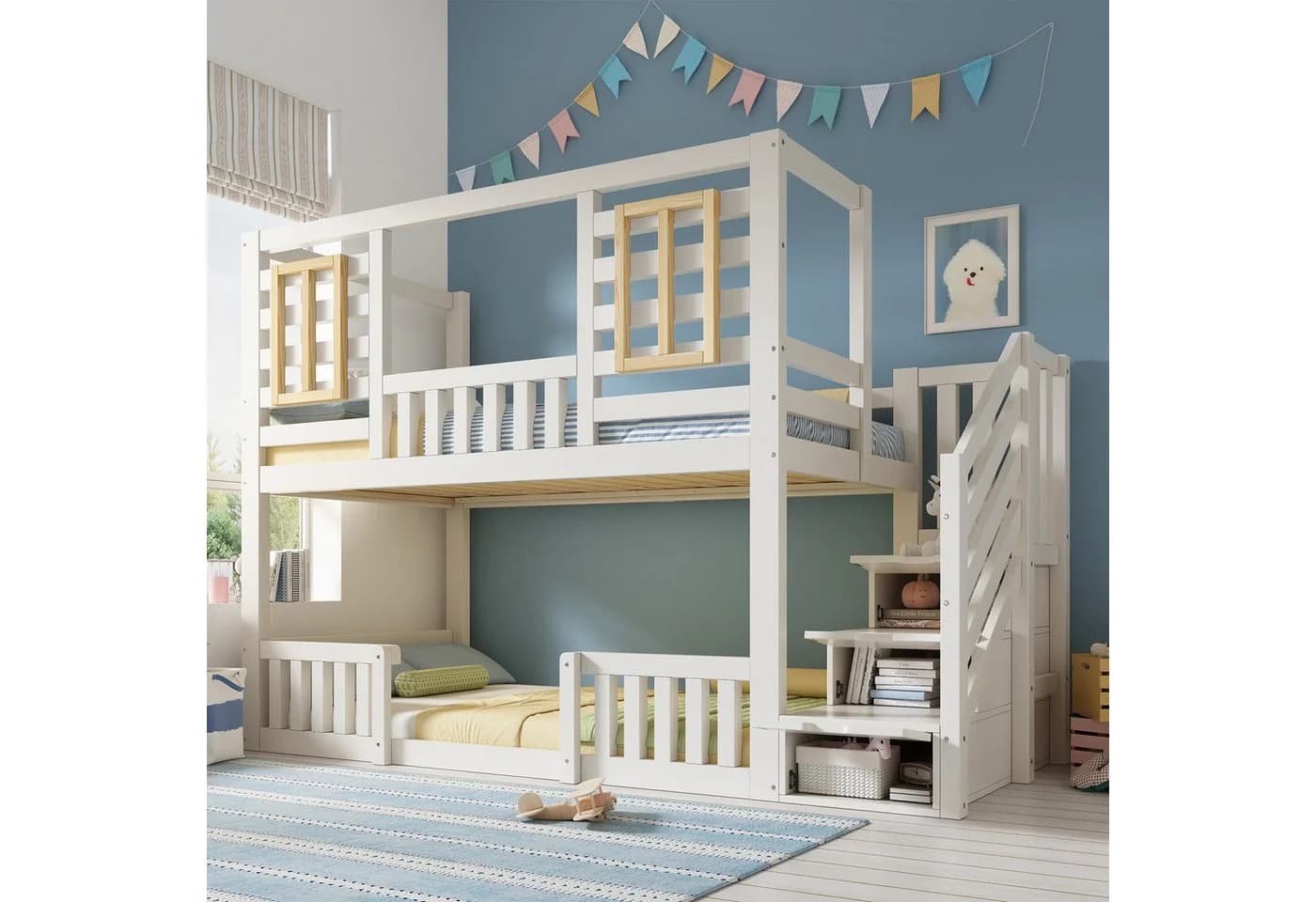 REDOM Hochbett Weiß mit Treppenschrank und Lattenrosten - Bild 4