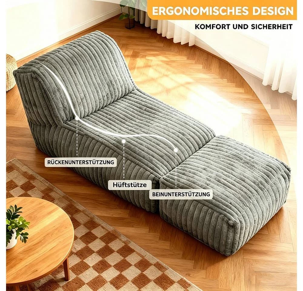 REDOM Modulares Bodensofa mit Schlaffunktion und Chaise Longue Schwarz