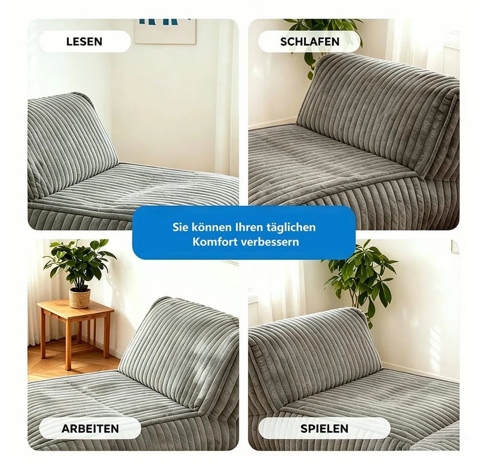 REDOM Modulares Bodensofa mit Schlaffunktion und Chaise Longue Schwarz - Bild 3