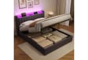 REDOM Polsterbett Grau mit LED-Beleuchtung & USB-Ladestation Bild 1