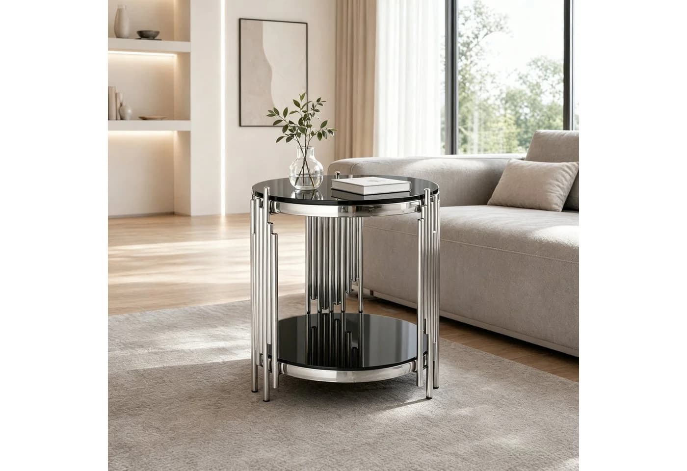 REDOM Beistelltisch Schwarz-Silber mit 2 Ebenen - Bild 3