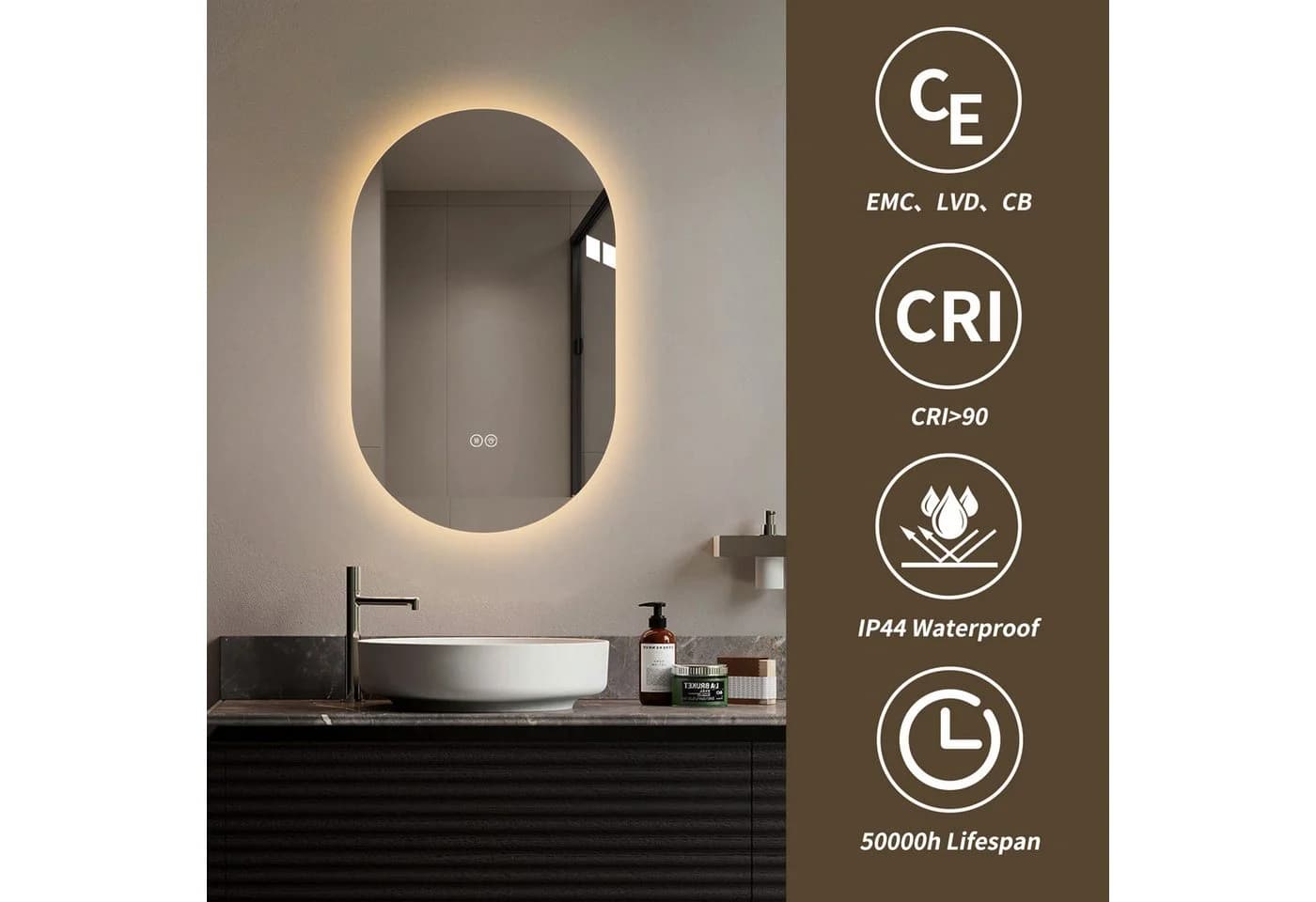 REDOM LED Spiegel mit Touch-Sensor & Antibeschlag Silber - Bild 5