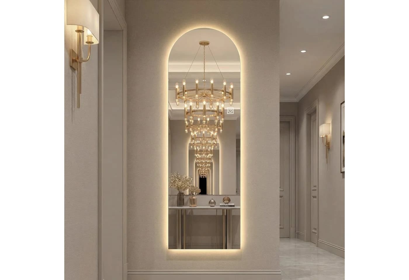 REDOM Ganzkörperspiegel mit LED-Beleuchtung Silber Bogen-Design