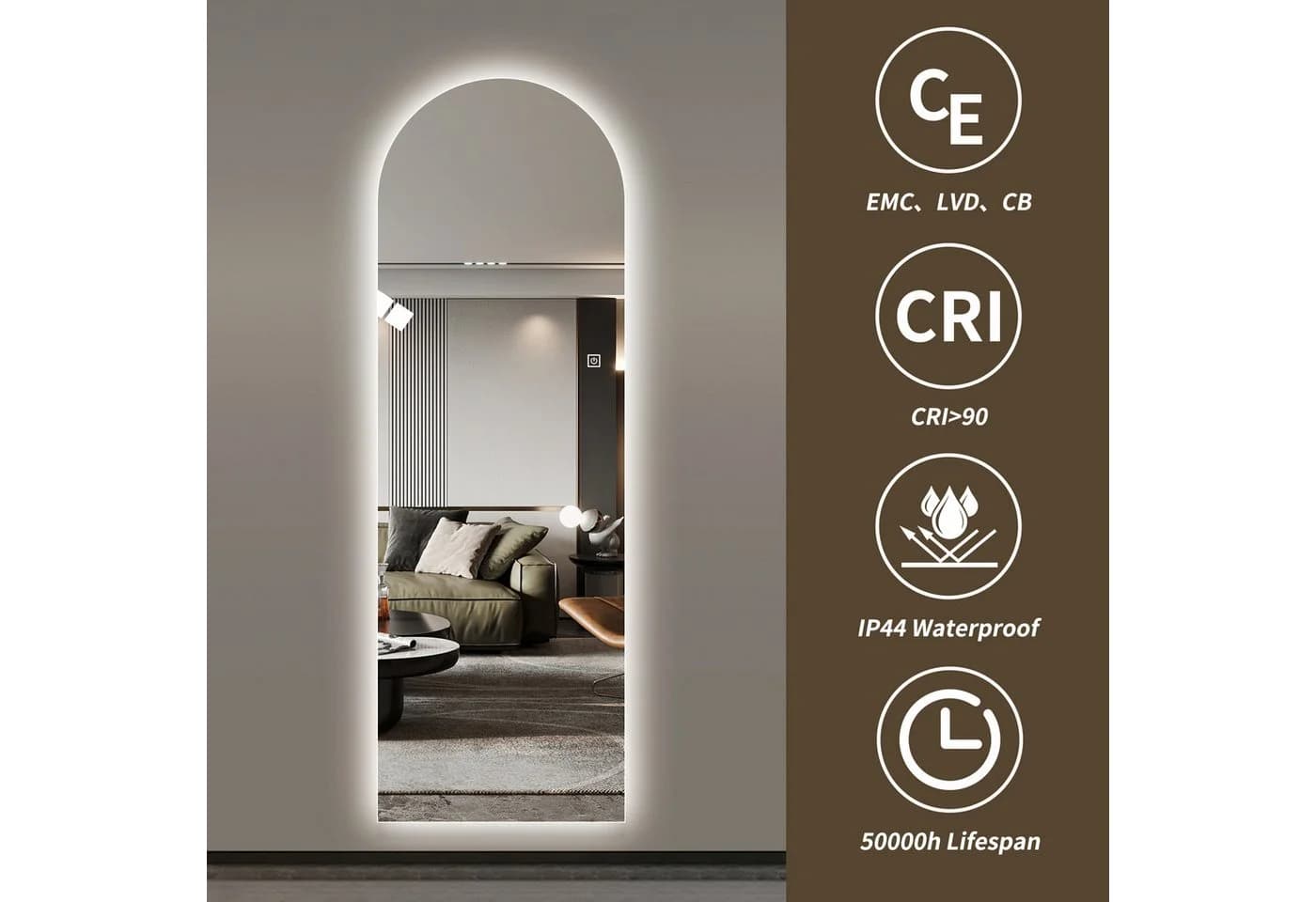 REDOM Ganzkörperspiegel mit LED-Beleuchtung Silber Bogen-Design - Bild 4