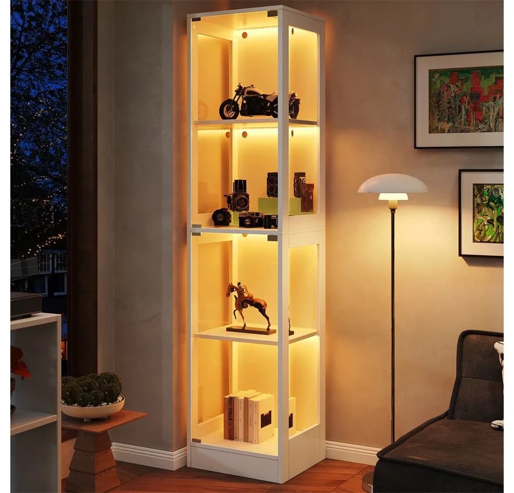 REDOM Vitrine Glas mit LED-Beleuchtung und Push-to-Open Tür - Bild 2