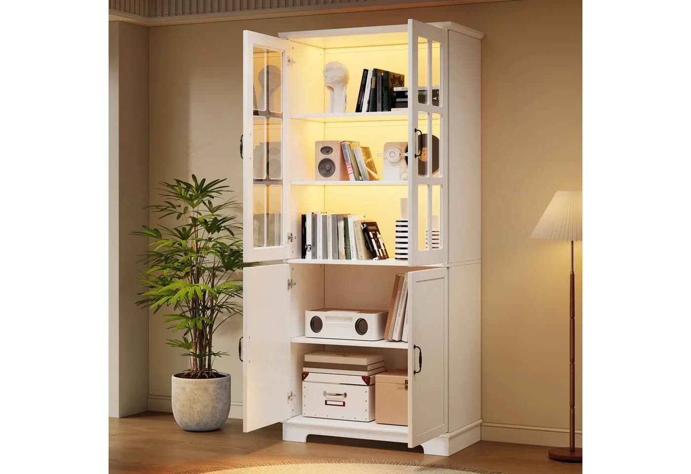 REDOM Vitrinenschrank Weiß mit Glastüren & LED - Bild 2