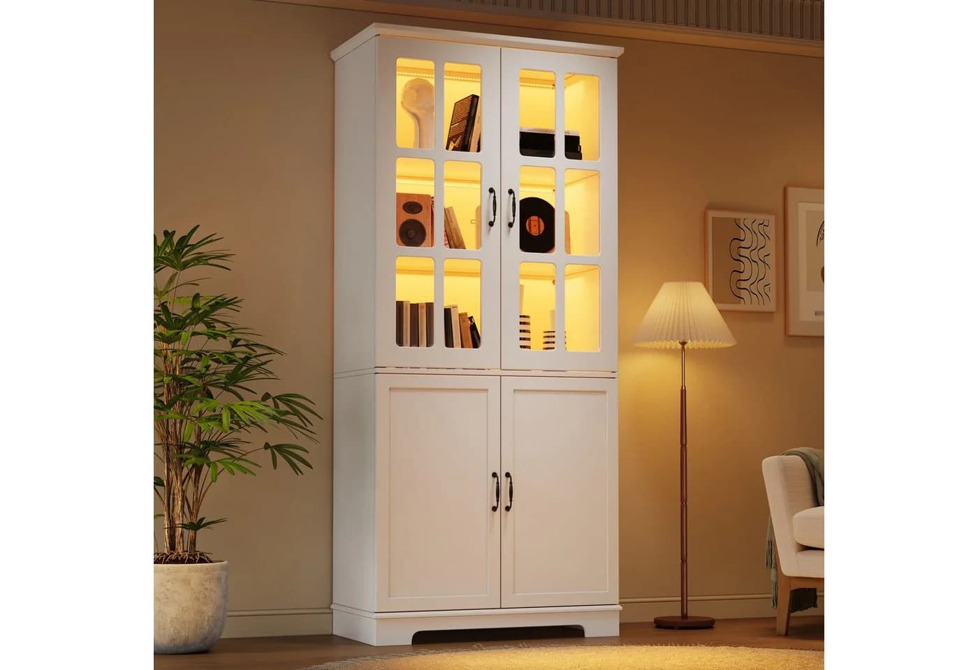 REDOM Vitrinenschrank Weiß mit Glastüren & LED - Bild 3