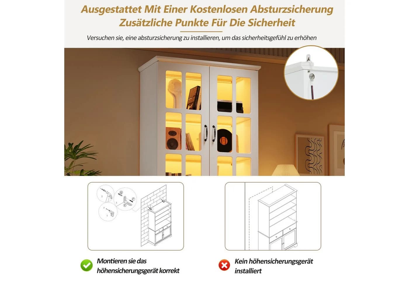 REDOM Vitrinenschrank Weiß mit Glastüren & LED - Bild 5