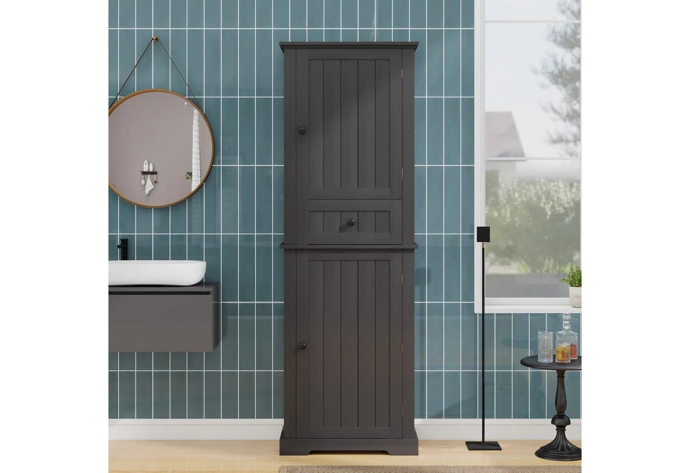REDOM Hochschrank Bad Schwarz mit gerillten Fronten - Bild 3