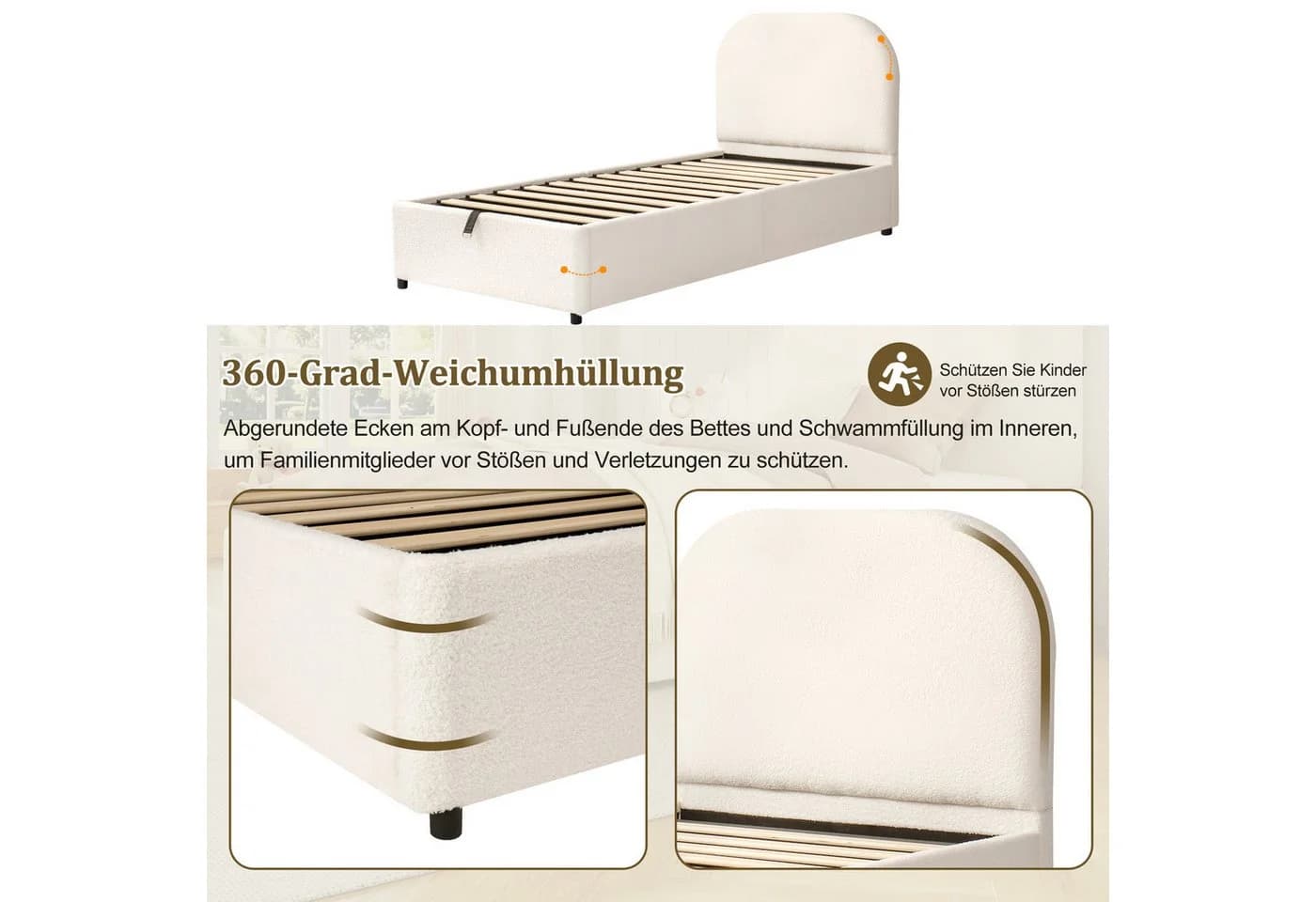 REDOM Polsterbett Beige mit Stauraum und Lattenrost - Bild 4