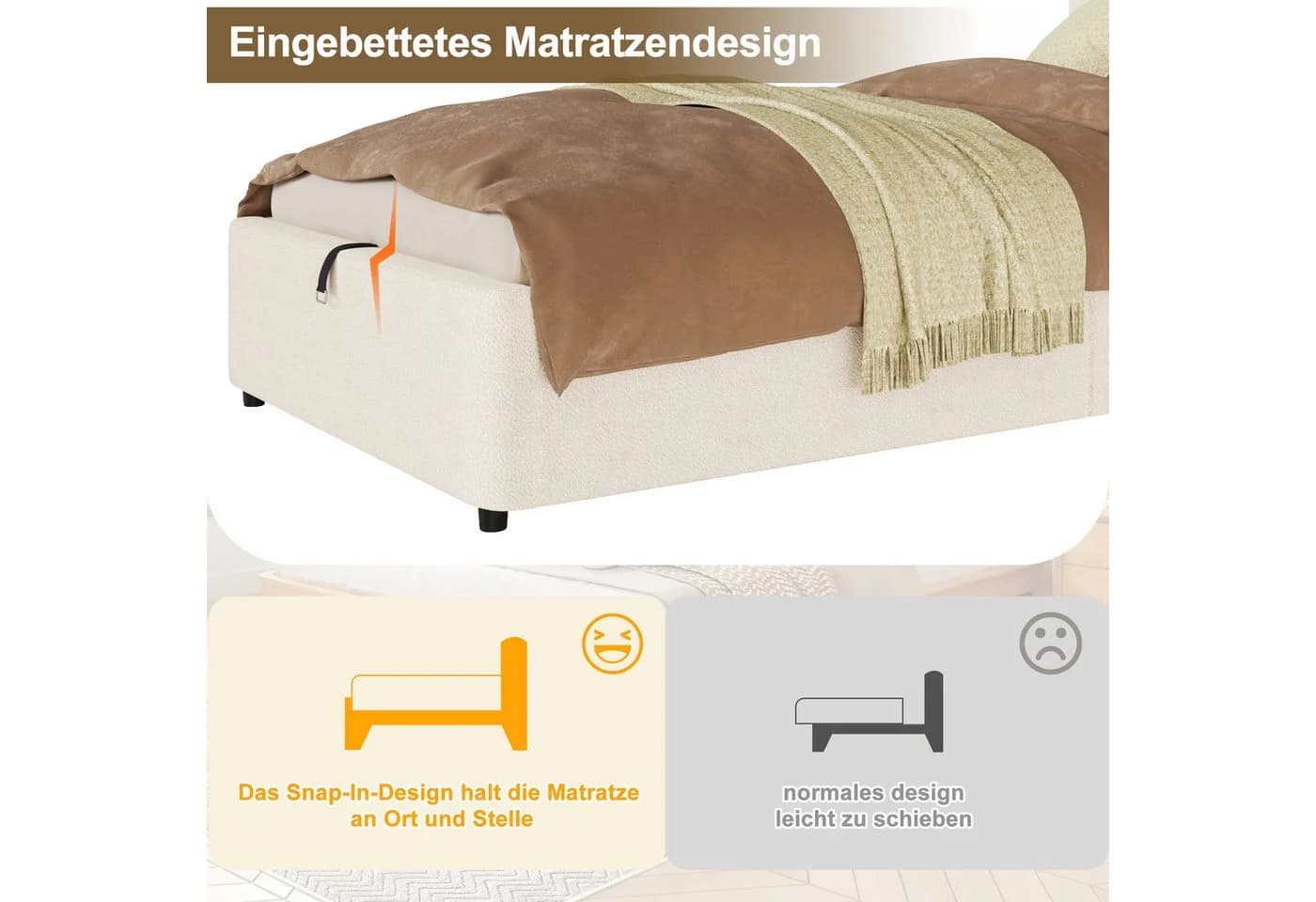 REDOM Polsterbett Beige mit Stauraum und Lattenrost - Bild 5