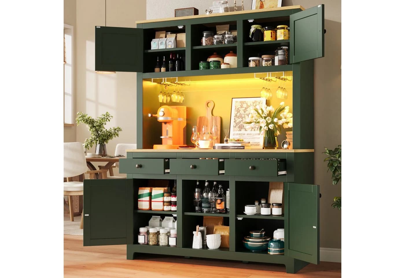 REDOM Hochschrank mit Lichtsystem Antique Green PE-Rattan - Bild 2