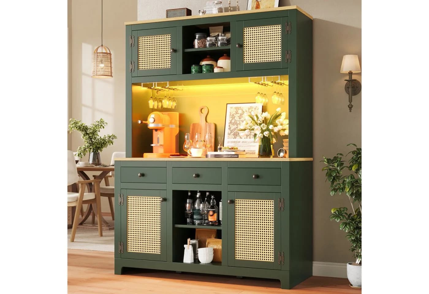 REDOM Hochschrank mit Lichtsystem Antique Green PE-Rattan - Bild 3
