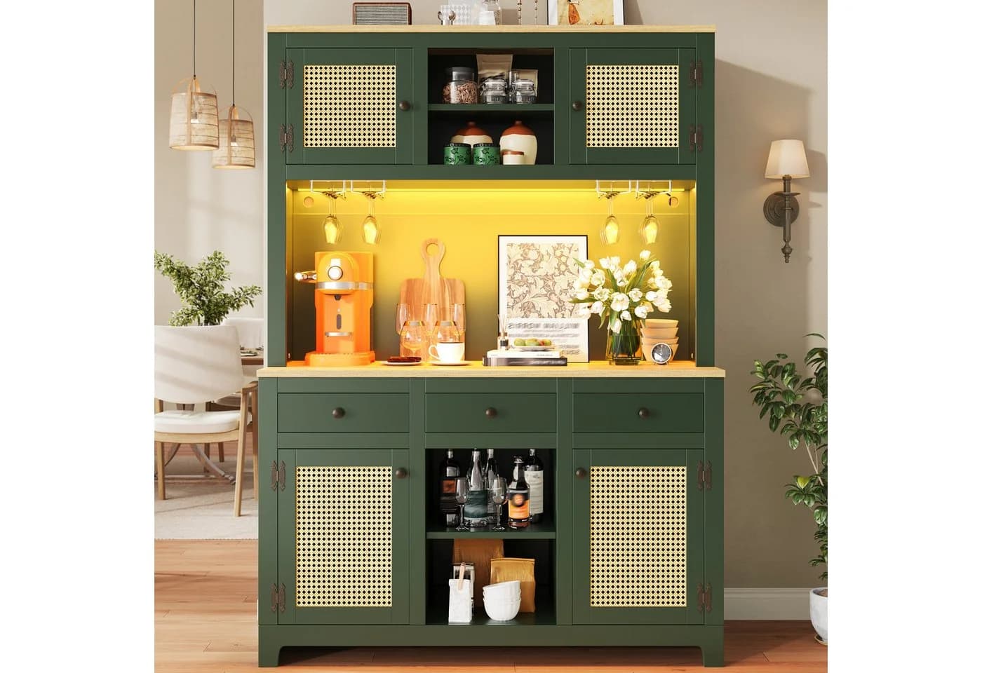 REDOM Hochschrank mit Lichtsystem Antique Green PE-Rattan - Bild 4