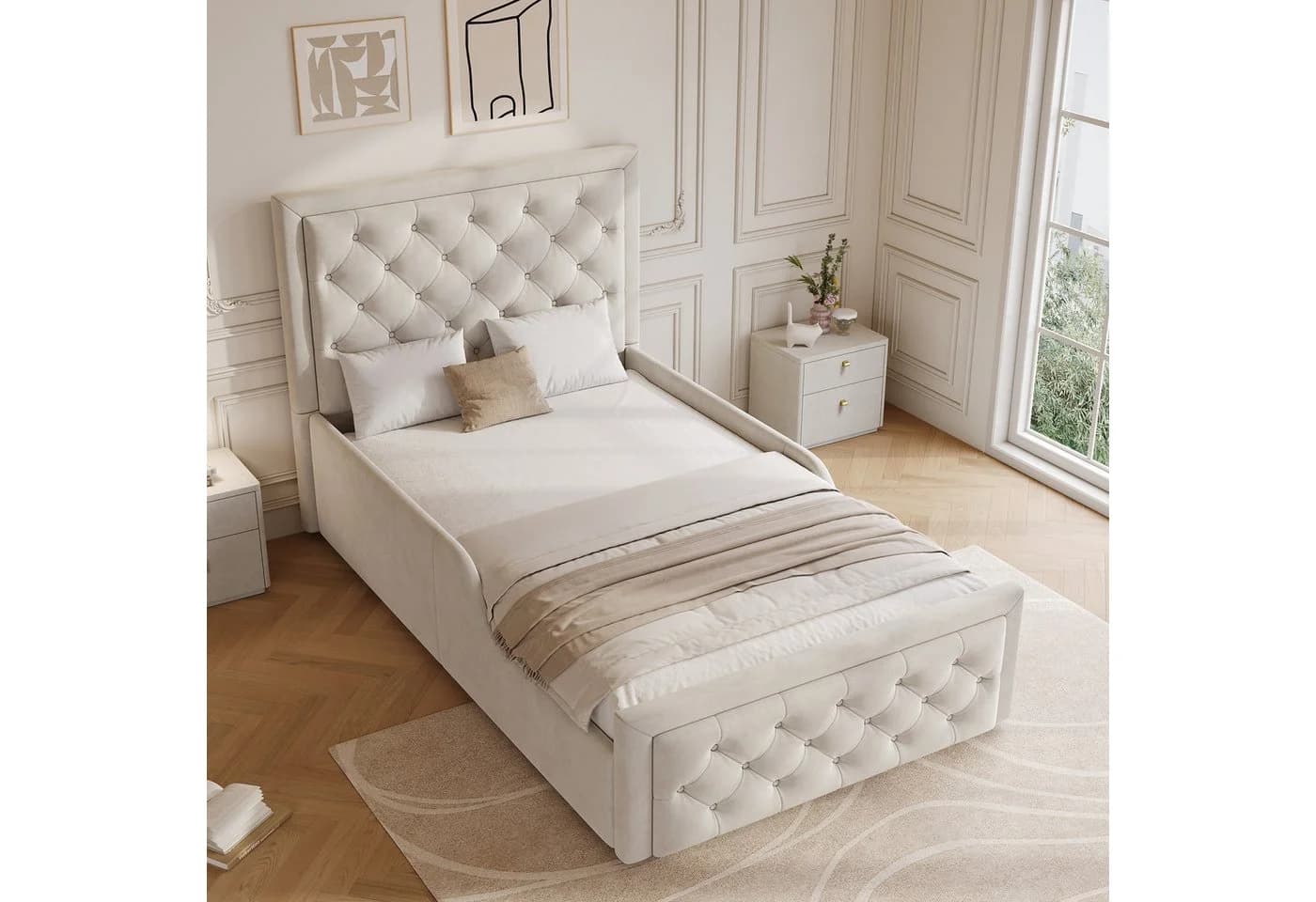 REDOM Polsterbett Beige Samt mit Bettkasten - Bild 1