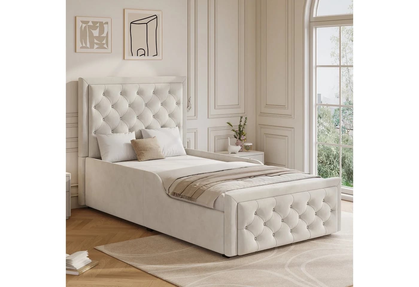 REDOM Polsterbett Beige Samt mit Bettkasten - Bild 2