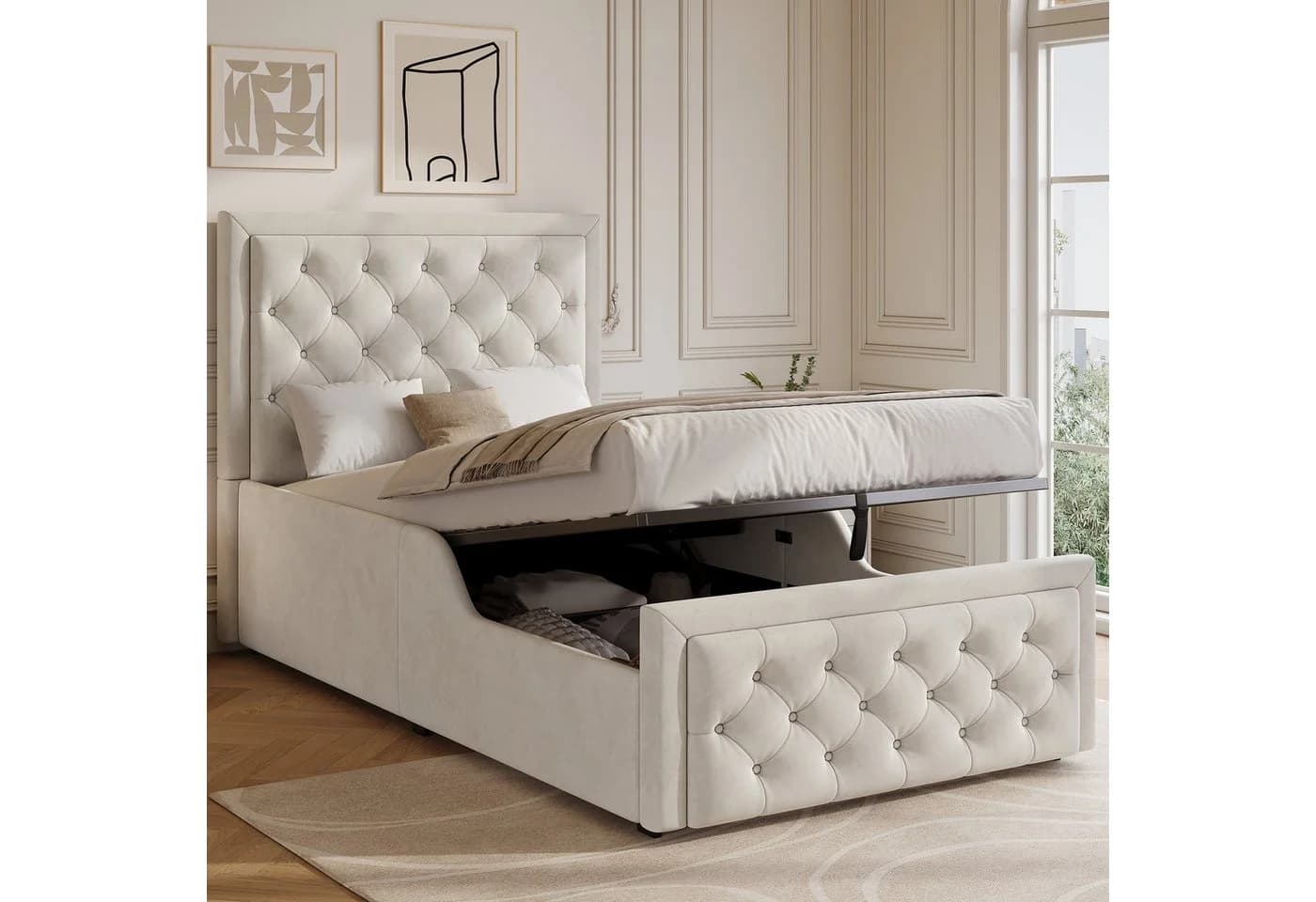 REDOM Polsterbett Beige Samt mit Bettkasten - Bild 3