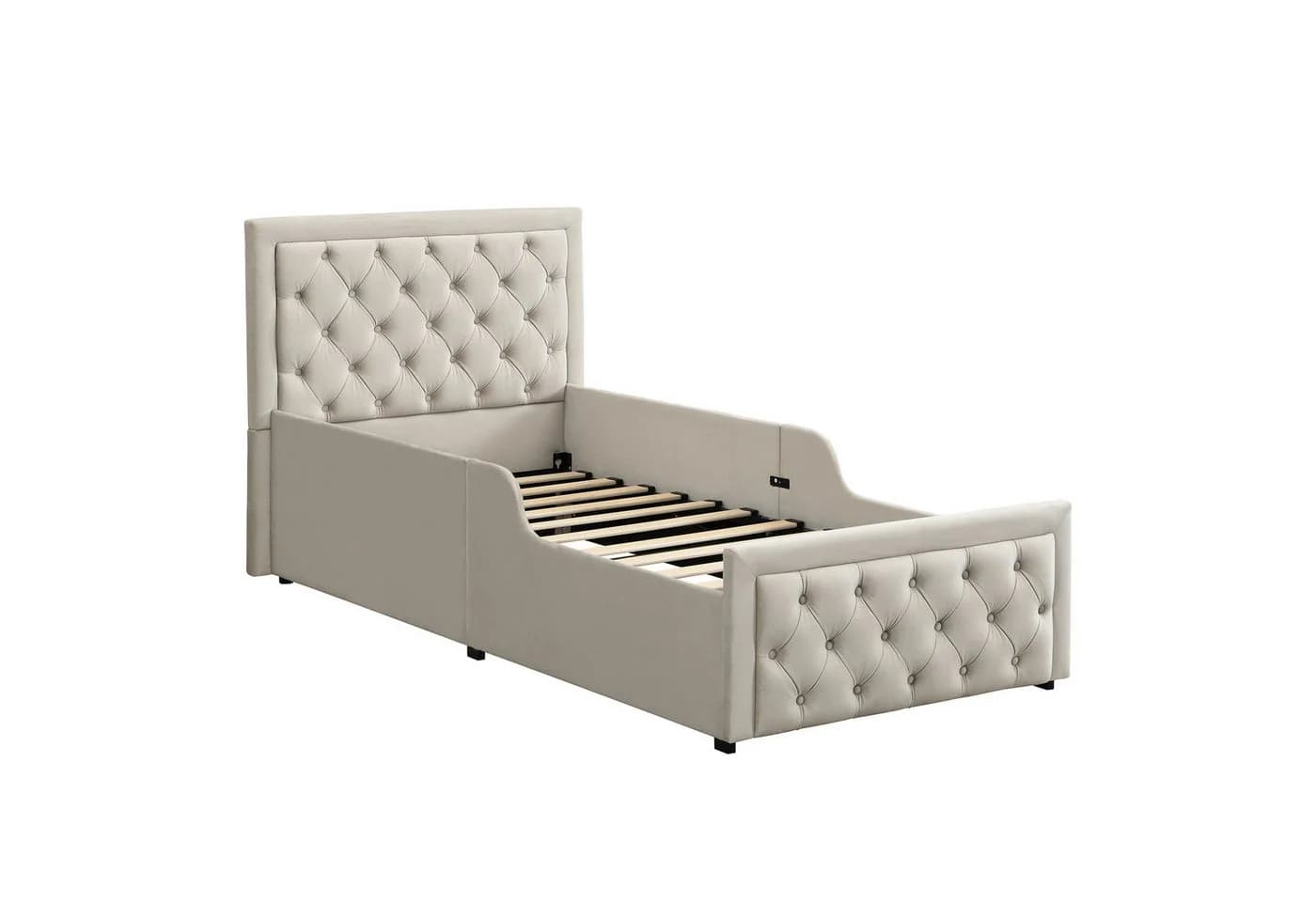 REDOM Polsterbett Beige Samt mit Bettkasten - Bild 5