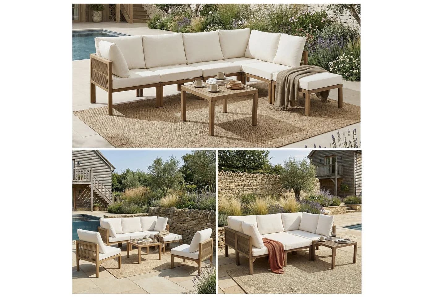 REDOM Gartenlounge-Set 7-tlg. Beige & Holzoptik Modular - Bild 4