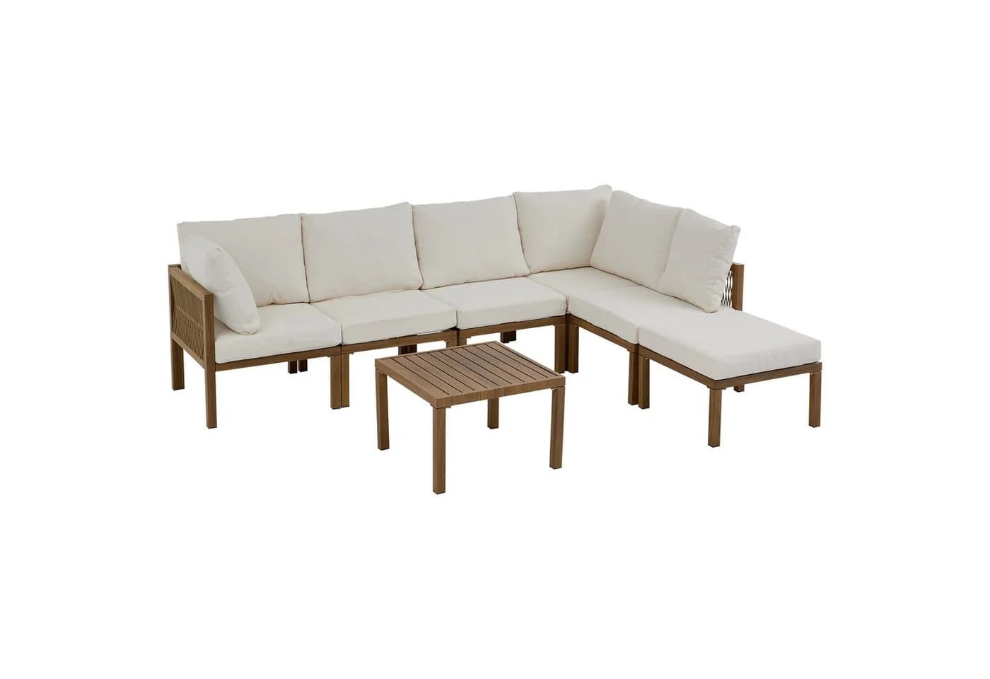 REDOM Gartenlounge-Set 7-tlg. Beige & Holzoptik Modular - Bild 5