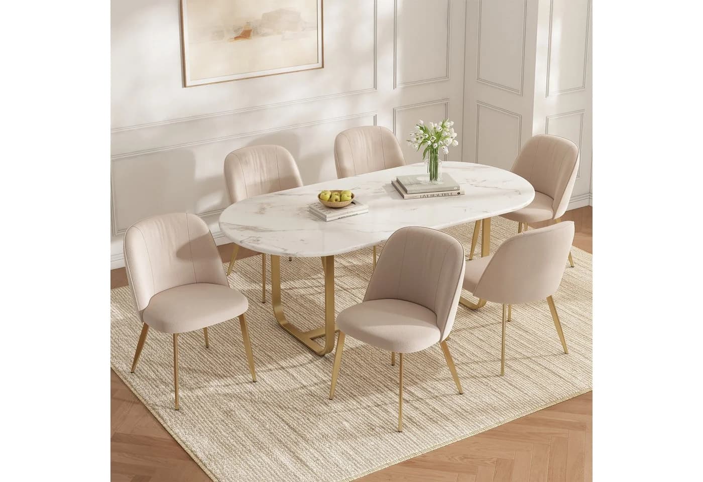 REDOM Esszimmerstuhl 2er-Set Beige Gold Samt Metall - Bild 2