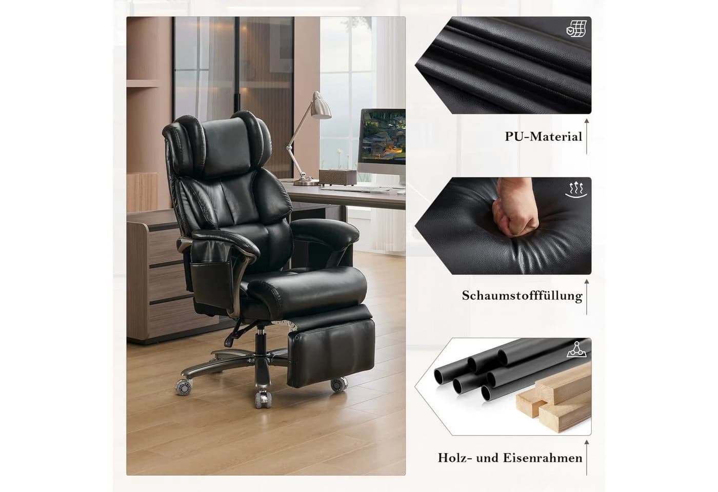 REDOM Bürostuhl Relaxsessel Schwarz mit Massage & Heizfunktion - Bild 3