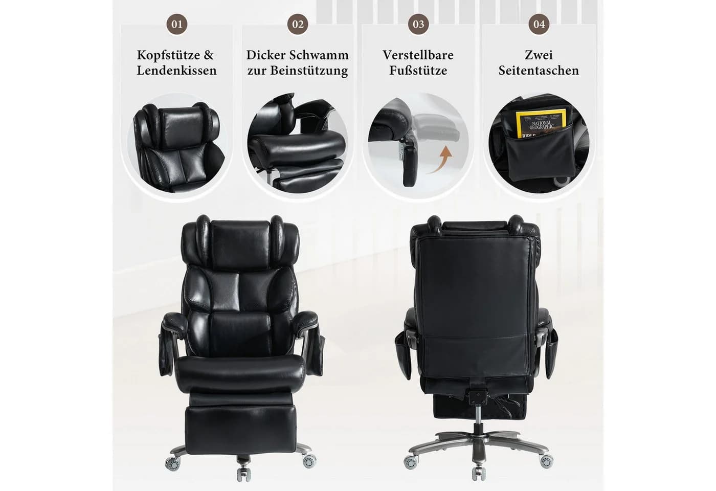 REDOM Bürostuhl Relaxsessel Schwarz mit Massage & Heizfunktion - Bild 4