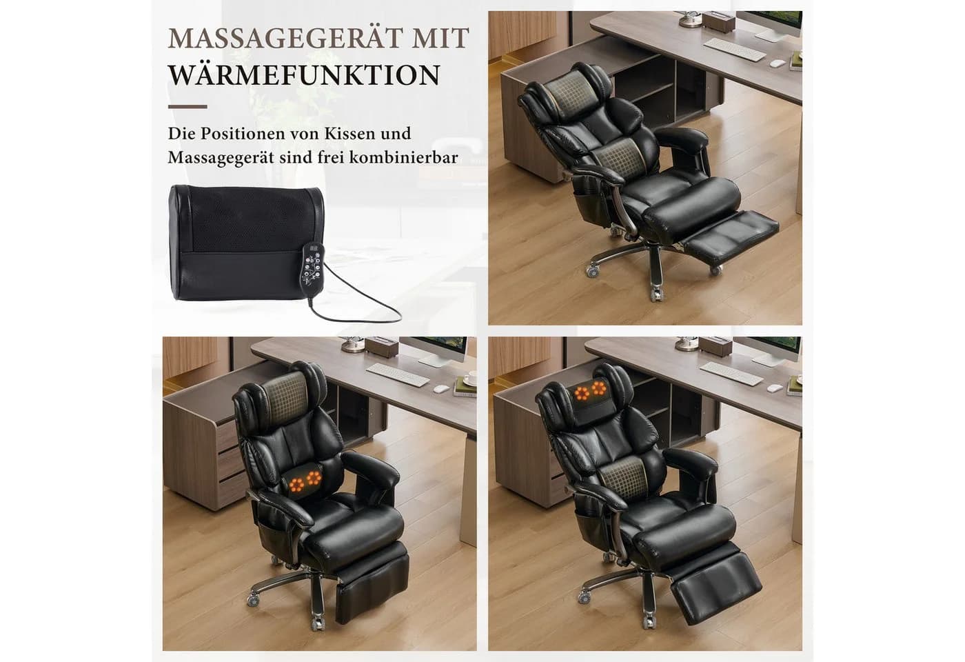 REDOM Bürostuhl Relaxsessel Schwarz mit Massage & Heizfunktion - Bild 5