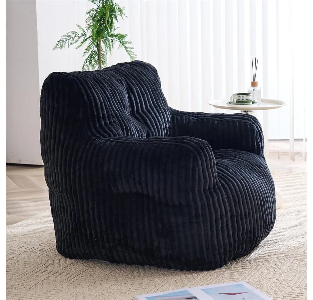 REDOM Sitzsack Bodensofa Schwarz Cord-Stoff Memory-Schaum