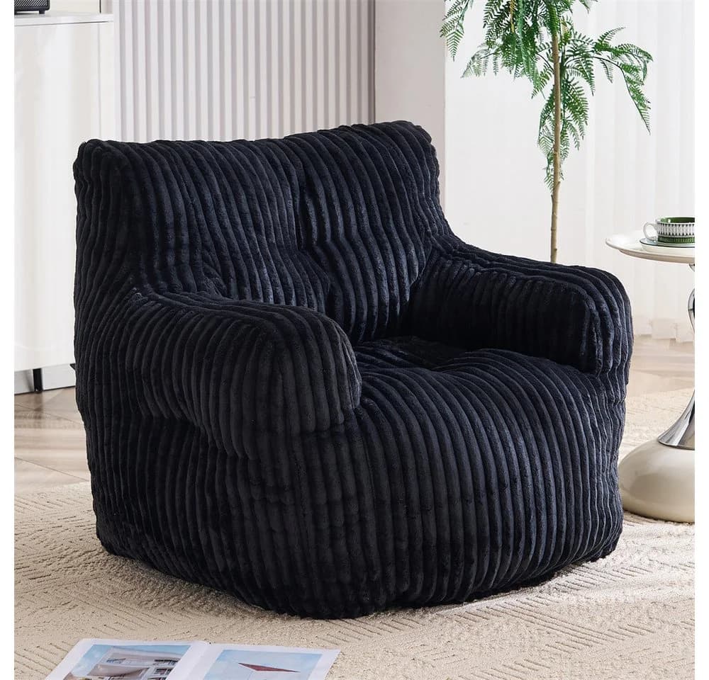 REDOM Sitzsack Bodensofa Schwarz Cord-Stoff Memory-Schaum - Bild 2
