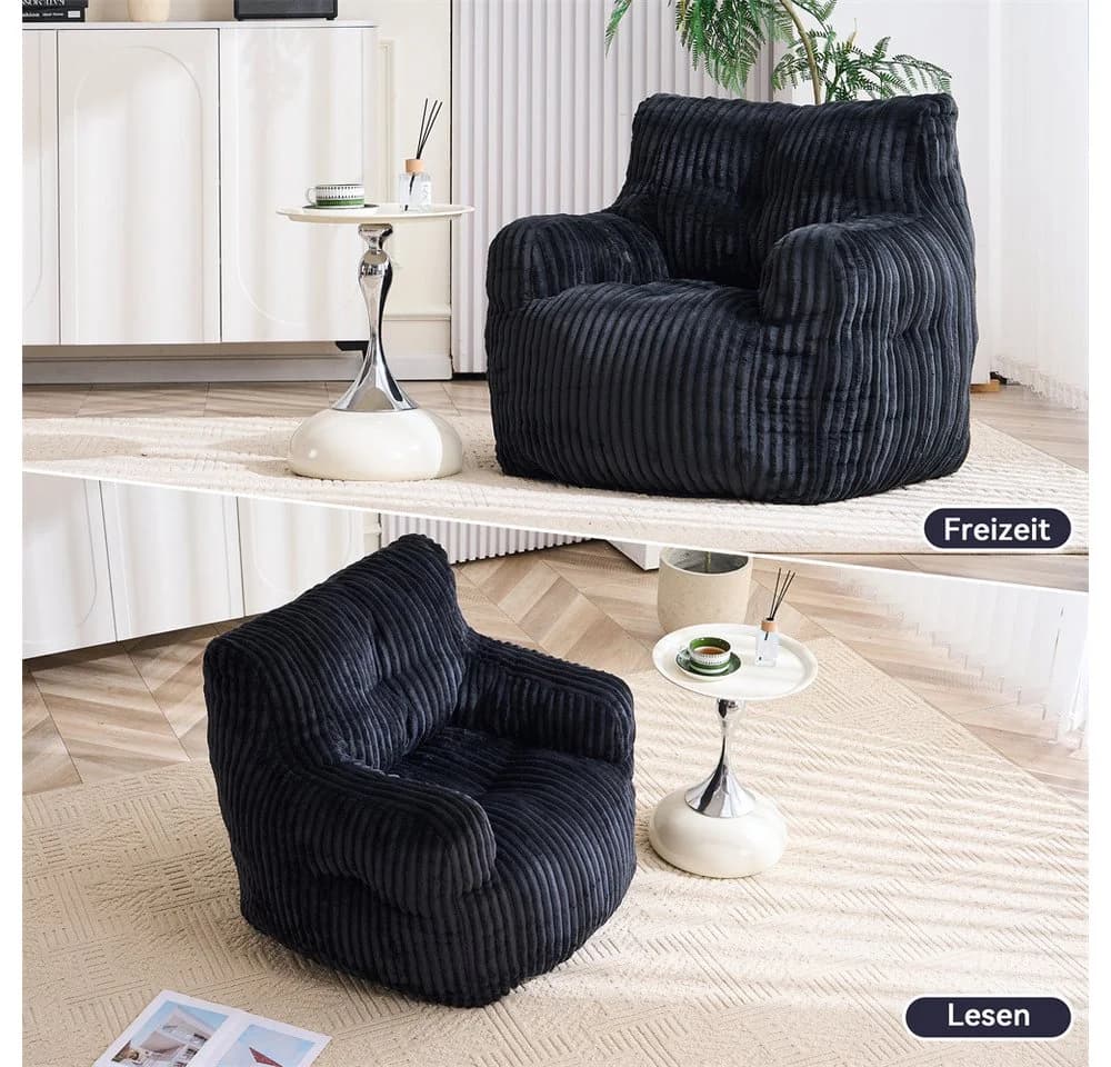 REDOM Sitzsack Bodensofa Schwarz Cord-Stoff Memory-Schaum - Bild 5