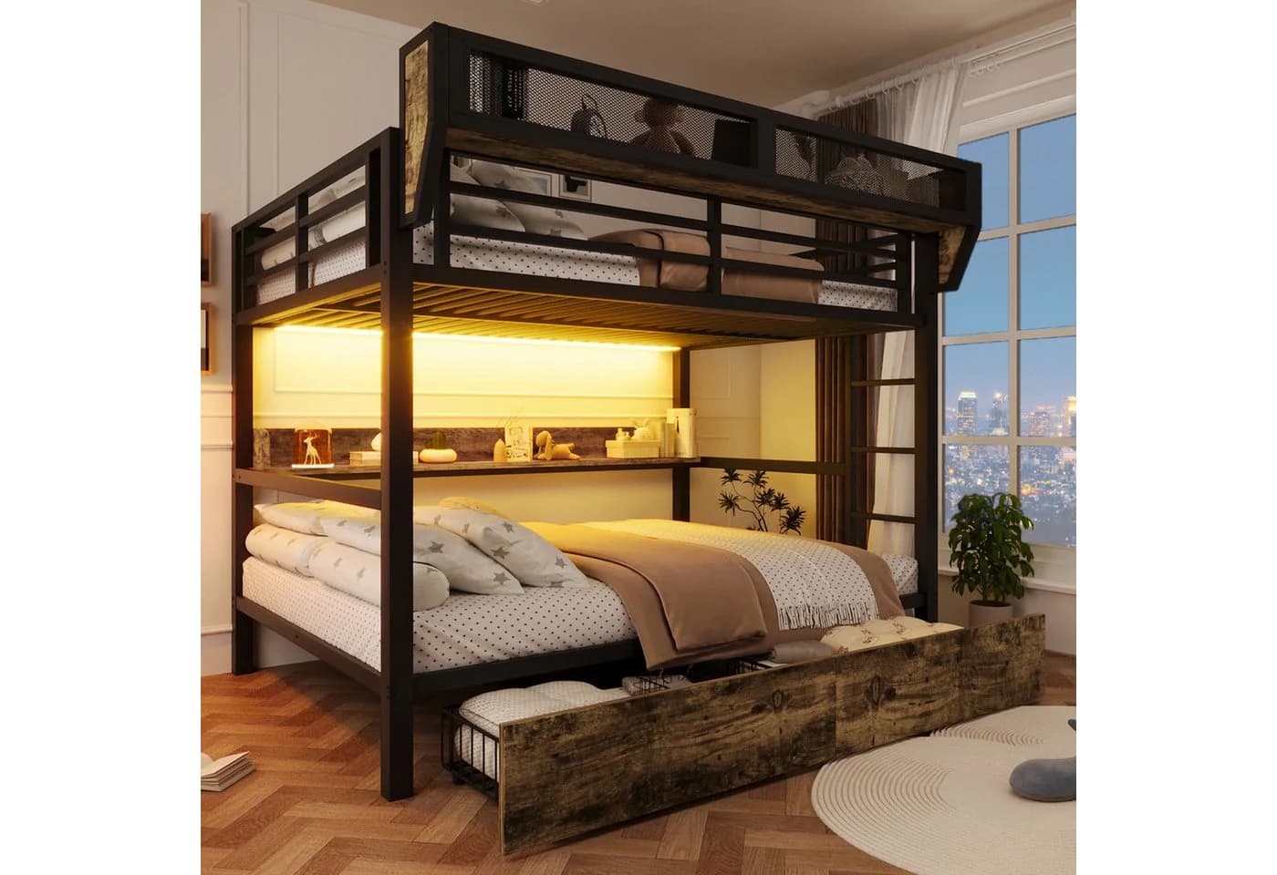 REDOM Metallhochbett mit LED-Licht und Stauraum Schwarz/Weiß - Bild 2