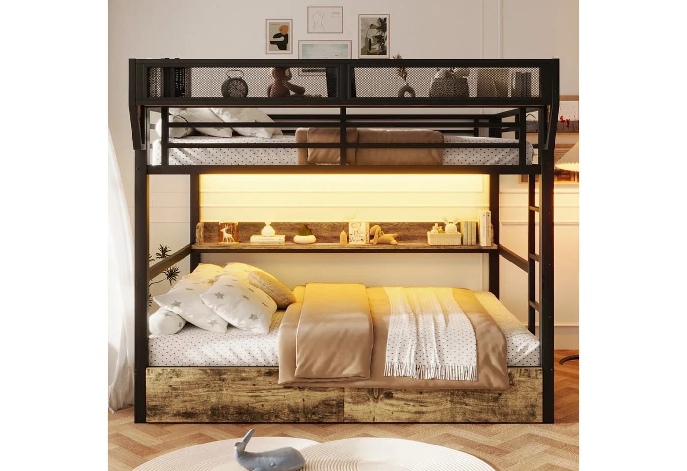 REDOM Metallhochbett mit LED-Licht und Stauraum Schwarz/Weiß - Bild 5